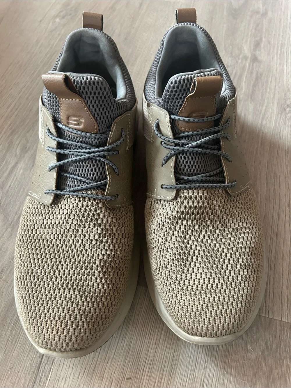 Skechers Men's Knit Lace-Up Sneakers in Tan and Gray